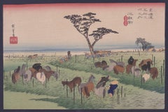 A Horse Fair, Chiryu - Woodcut Print by Utagawa Hiroshige - Late 19th Century