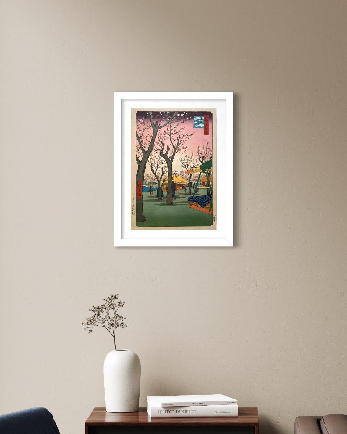 Auténtico Jardín de Ciruelos en Kamata名所江戸百景-publisher大江广木版社版Ōe Hiroki-carver-ItōSusumu - Landscape Print Marrón de Utagawa Hiroshige