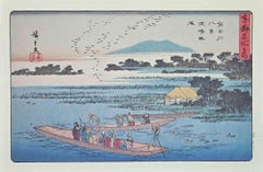 Boatmen-Achter-Sessel entlang des Sumida-Flusses nach U. Hiroshige, 20. Jahrhundert