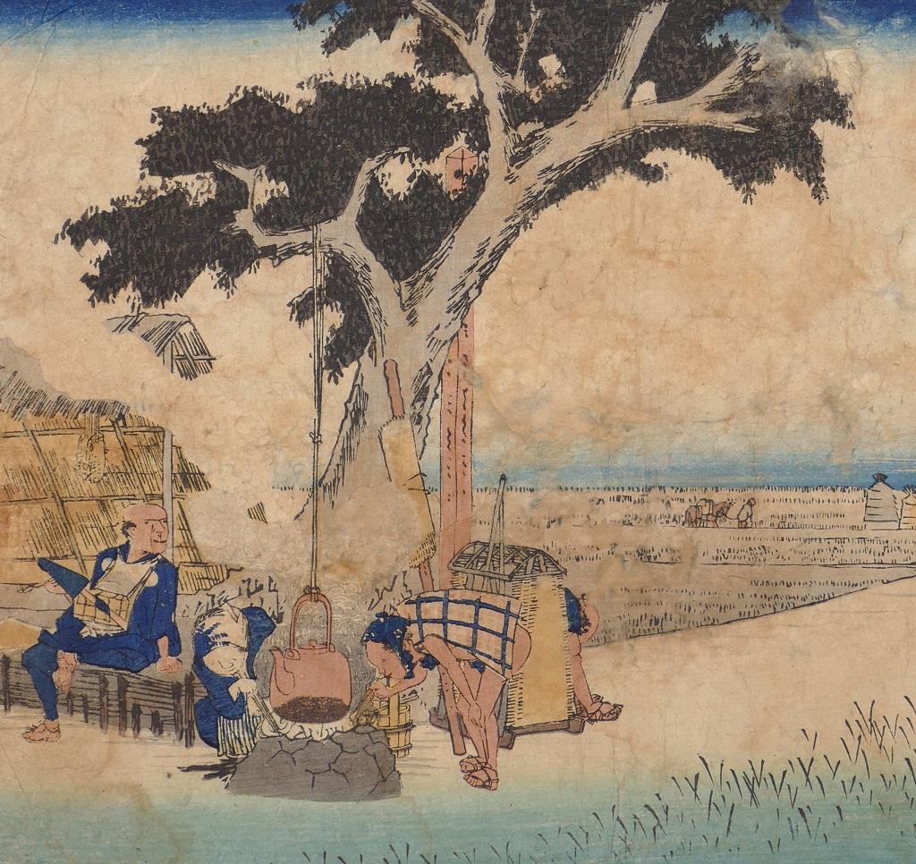 Fukuroi Dejaya No Zu – Orignal-Holzschnitt von Utagawa Hiroshige – 1833 im Angebot 1