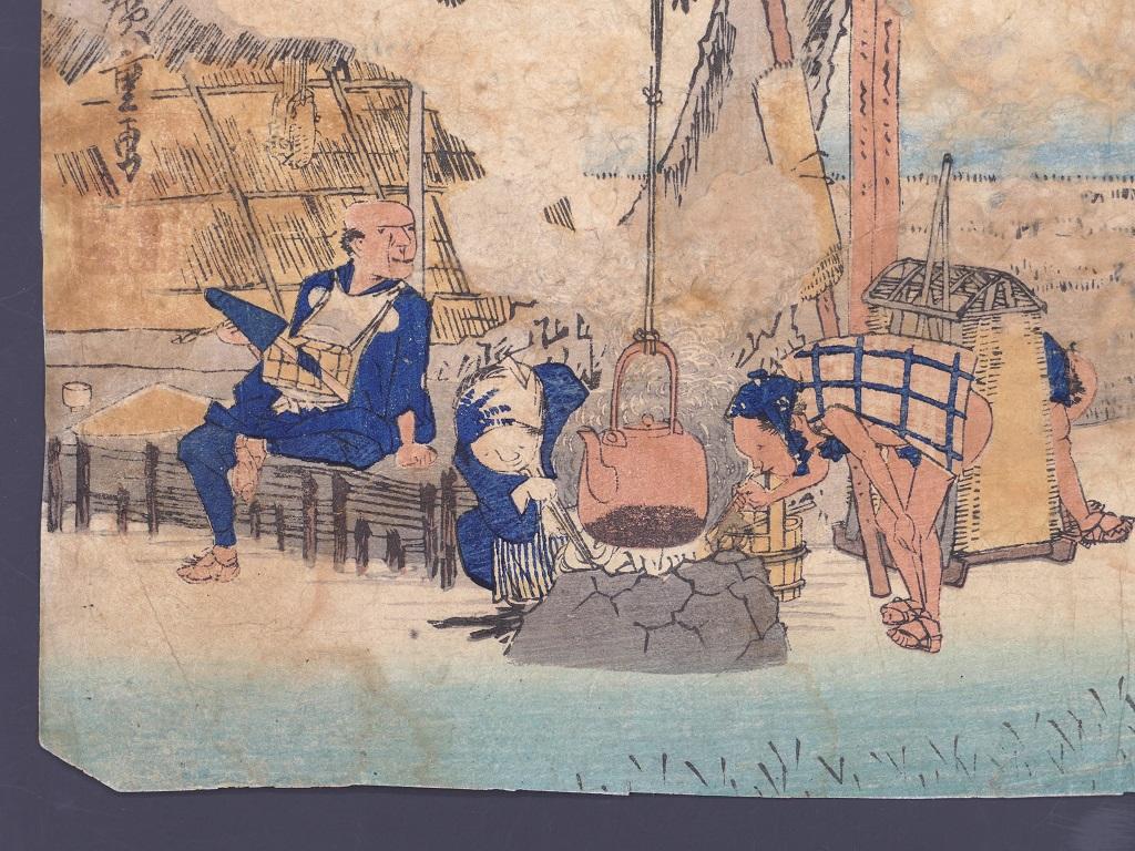 Fukuroi Dejaya No Zu – Orignal-Holzschnitt von Utagawa Hiroshige – 1833 im Angebot 2