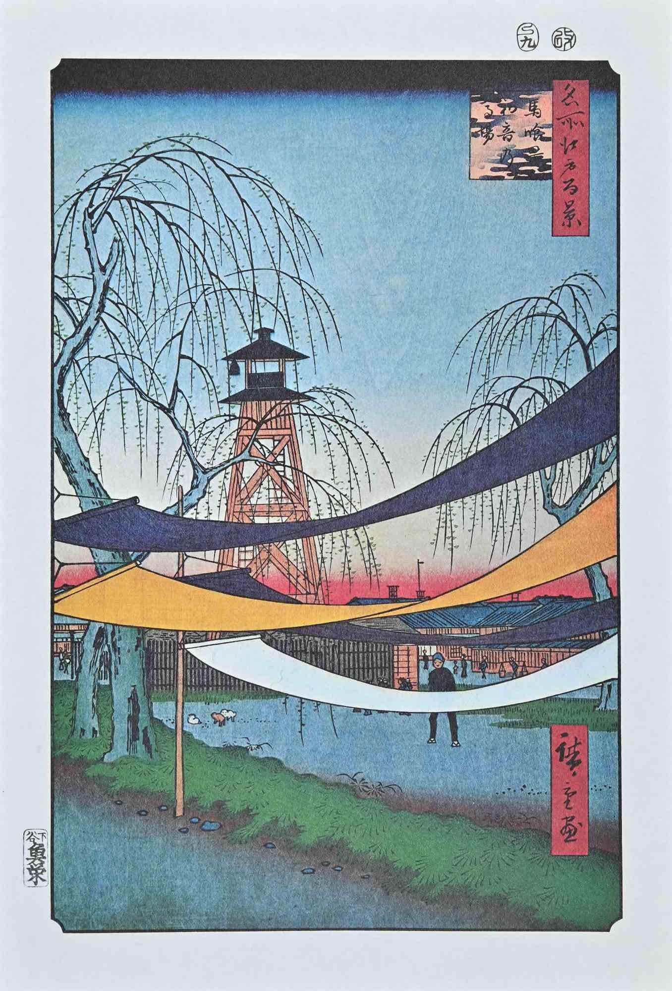 Hatsune Riding Grounds, Bakuro-cho is a modern artwork realized in the mid-20th century after Utagawa Hiroshige.

Mixed colored lithograph after a woodcut realized by Utagawa Hiroshige in 1857 and from the series "Meisho Edo Hyakkei" ("One Hundred