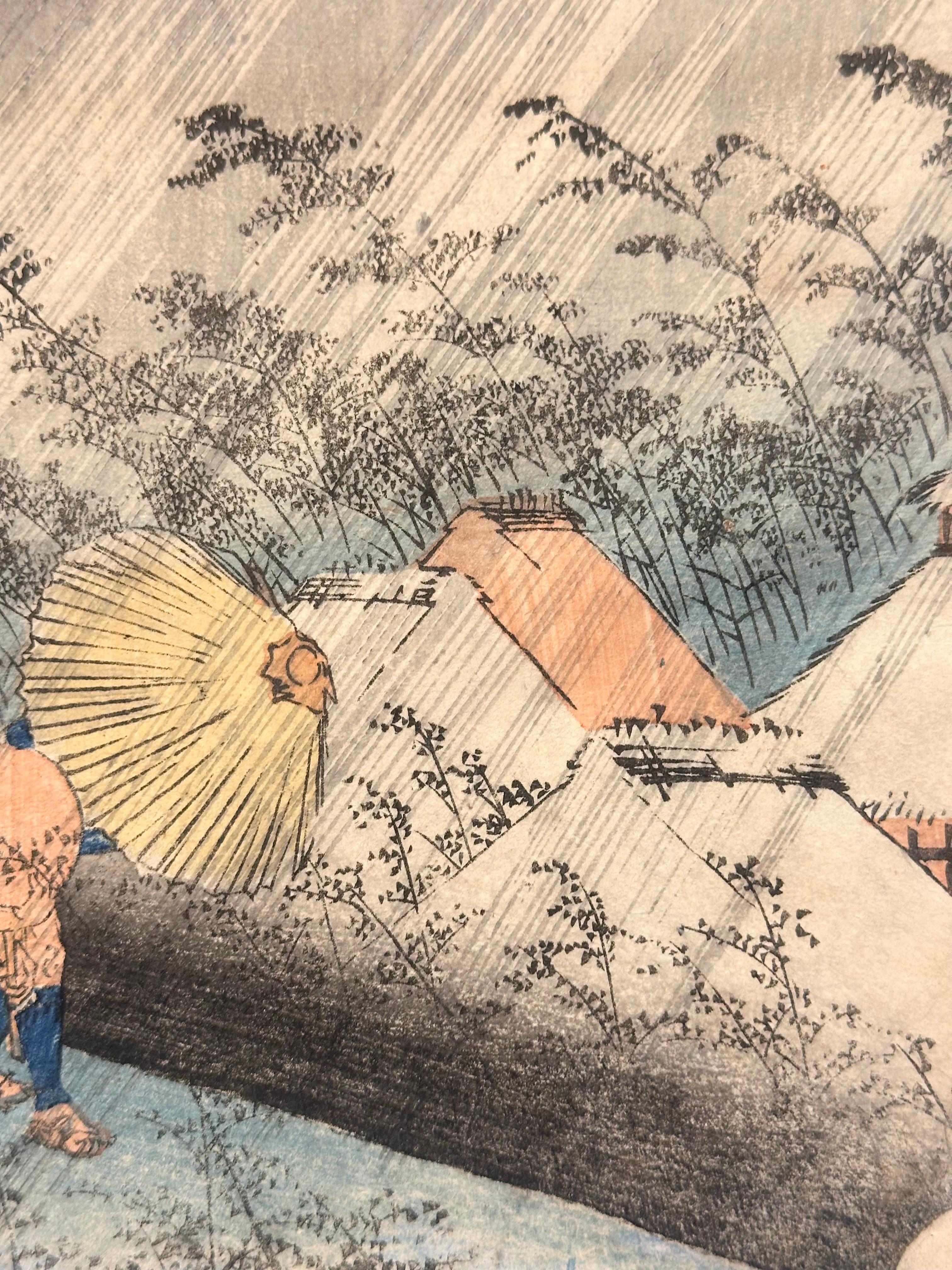 HIROSHIGE UTAGAWA I, Pioggia improvvisa a Shono, Shôno, hakuu, Sudden Shower - Figurative Print Beige di Utagawa Hiroshige