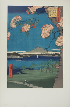 Japan, Suijin-Schrein und Masaki am Sumida-Fluss – Lithographie (Mourlot)