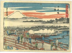 Japanische Landschaft – Original-Holzschnitt von Utagawa Hiroshige – 19. Jahrhundert