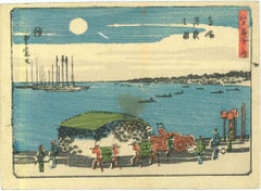 Antique Japanese Landscape - Original Woodcut Print by Utagawa Hiroshige - 19th Century