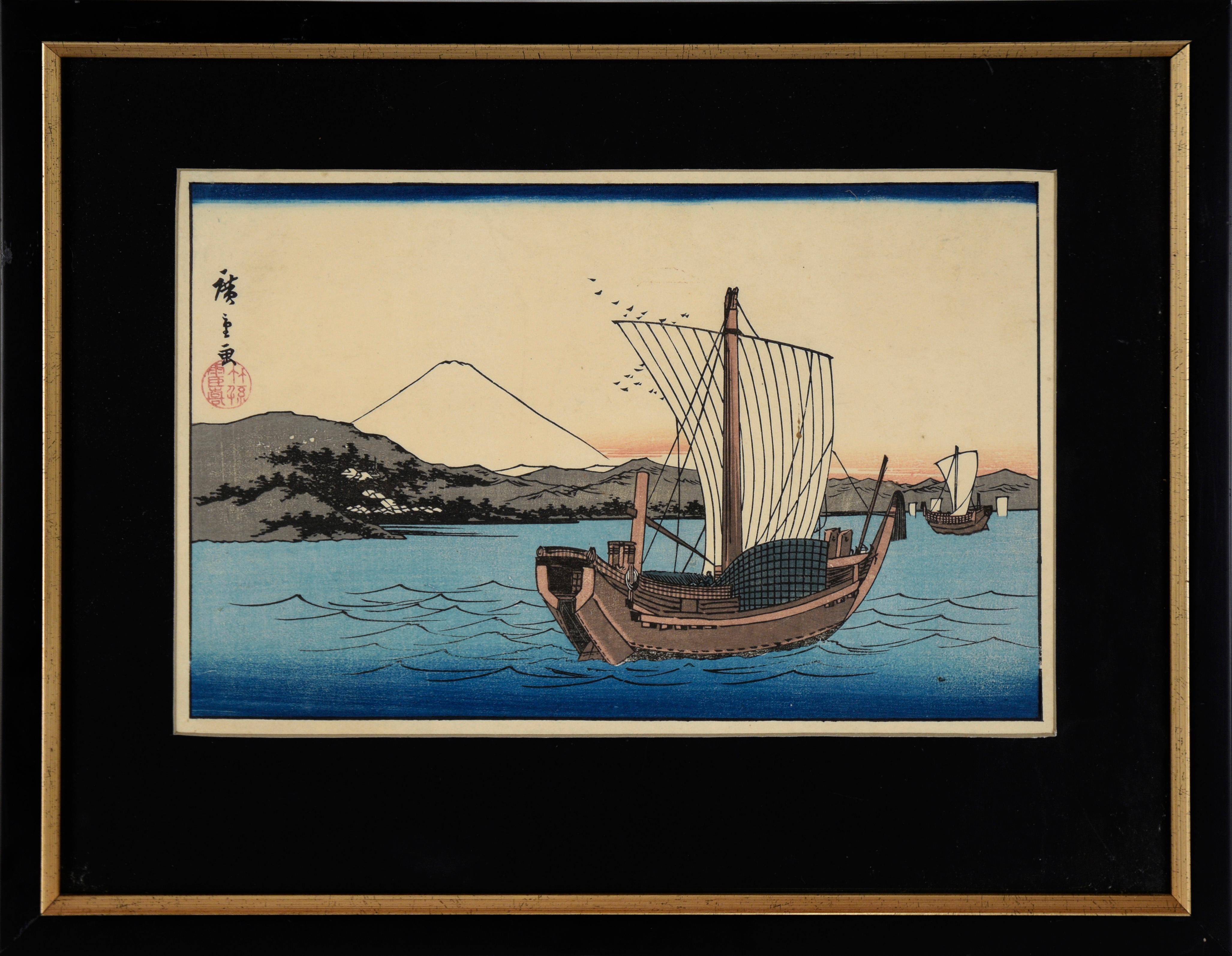 Landscape Print di Utagawa Hiroshige - Barriera Kiyomi e Tempio Seiken vicino a Okitsu - Stampa xilografica giapponese su carta di riso
