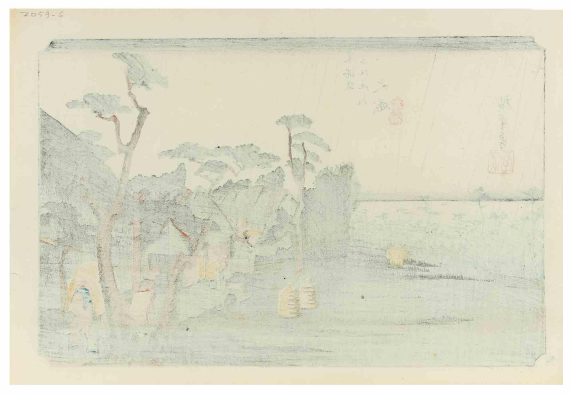 Oiso, Tora ga ame - Xilografía de Utagawa Hiroshige - 1832 en venta 1