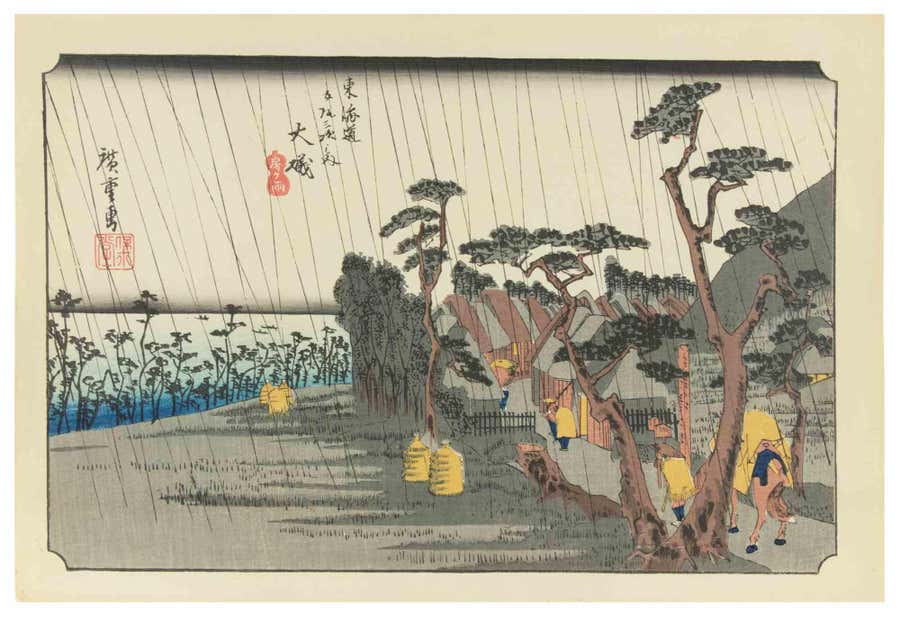 Oiso, Tora ga ame - Woodcut by Utagawa Hiroshige - 1832