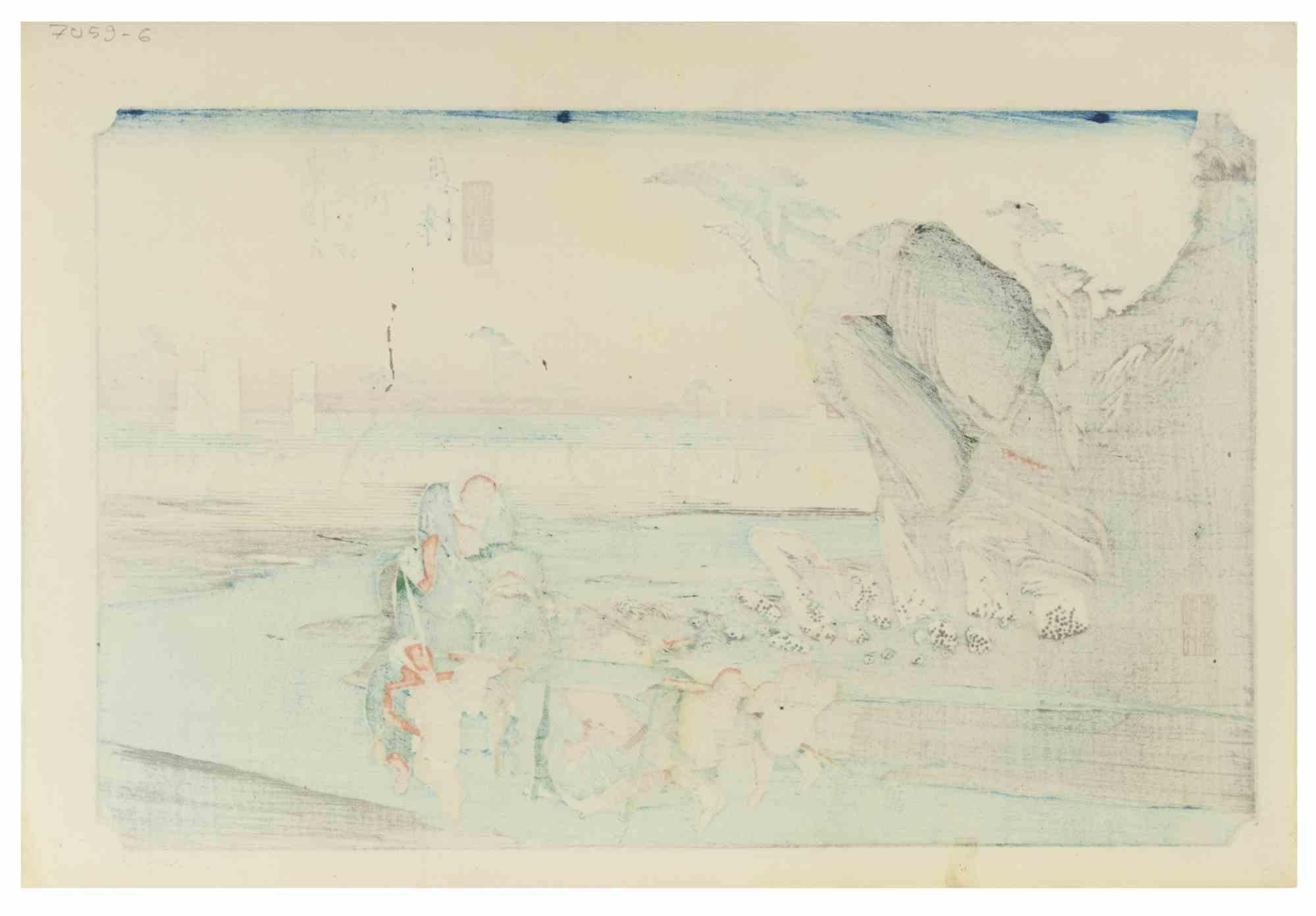 Okitsu-gawa - Woodcut by Utagawa Hiroshige - 1832 For Sale 1