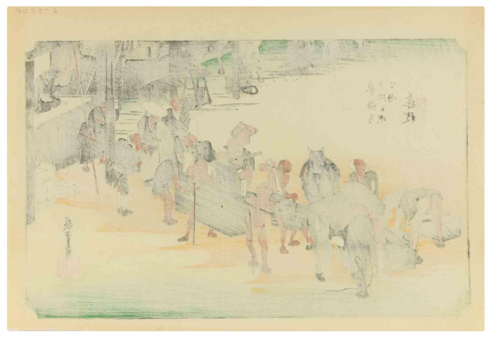 Seki - xilografía de Utagawa Hiroshige - 1833 en venta 1
