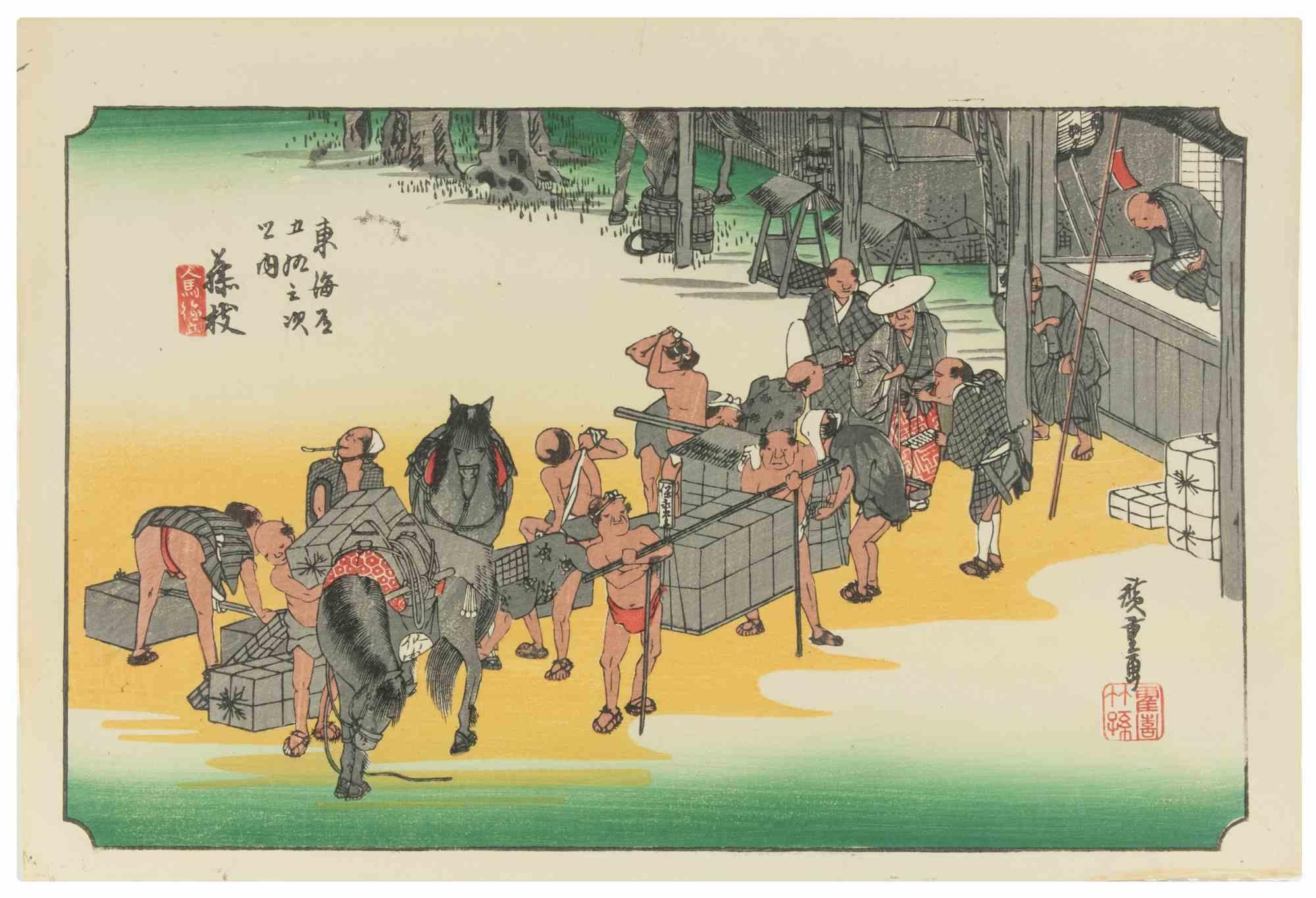 Seki es una xilografía realizada por Utagawa Hiroshige en 1833. 

Forma parte del conjunto "Las Cincuenta y Tres Estaciones de Tokaido".

Muy buen estado.