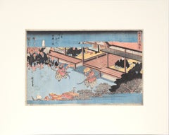 Sumiyoshi : danse de Dengaku exécutée lors d'une cérémonie Onda - gravure sur bois