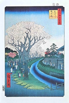 Tamagawa Aqueduct - Original Lithograph After Hiroshige- Mid 20th Century