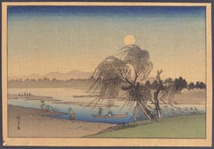 Tamagawa Herbstmond - Original Holzschnitt von Utagawa Hiroshige - Ende 19. Jahrhundert