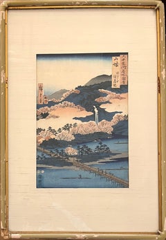 El puente que cruza la Luna en Arashiyama, provincia de Yamashiro, xilografía original