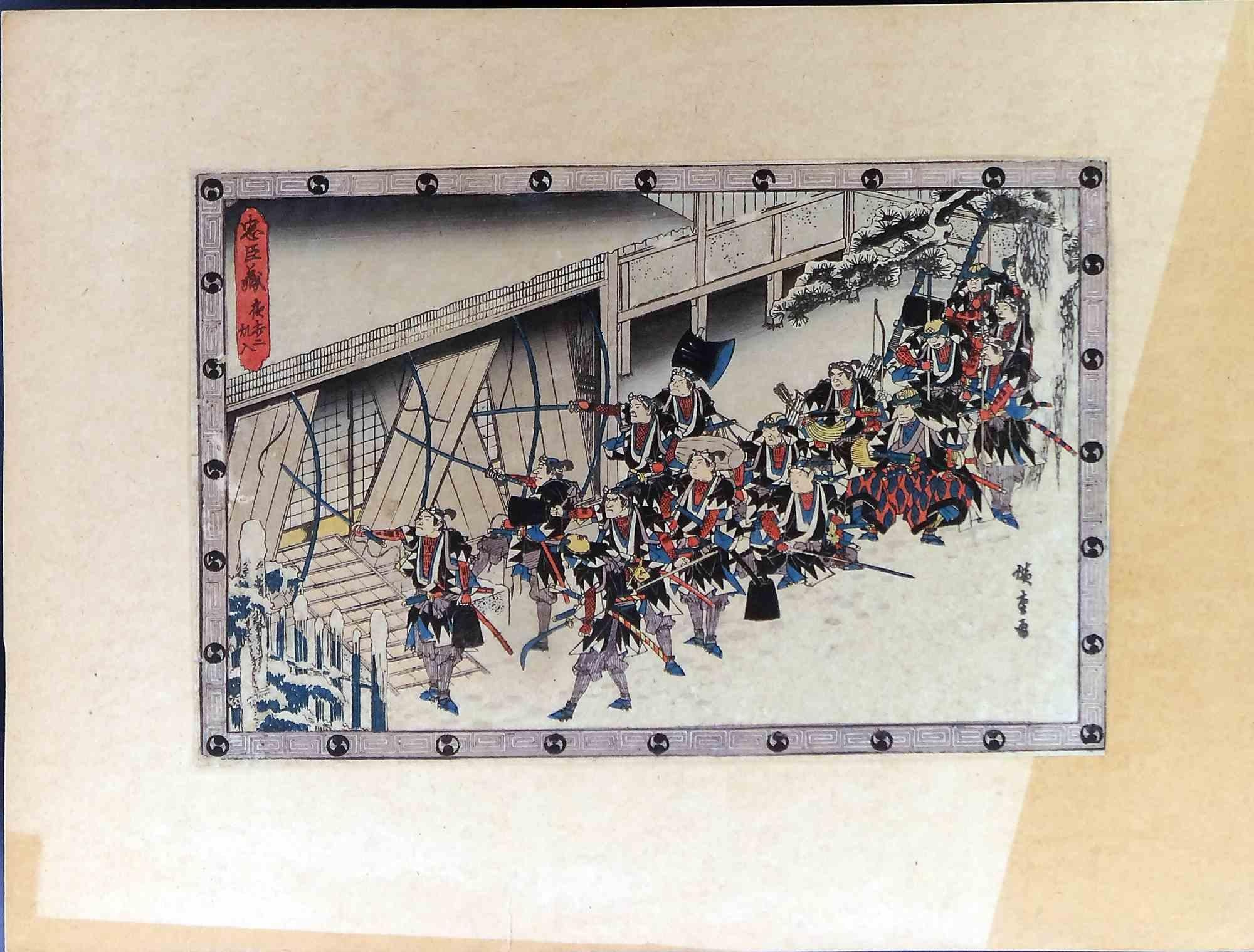 Utagawa Hiroshige Figurative Print - The Night Attack, Part 2: the Break-in of the House by U. Hiroshige-19th Century