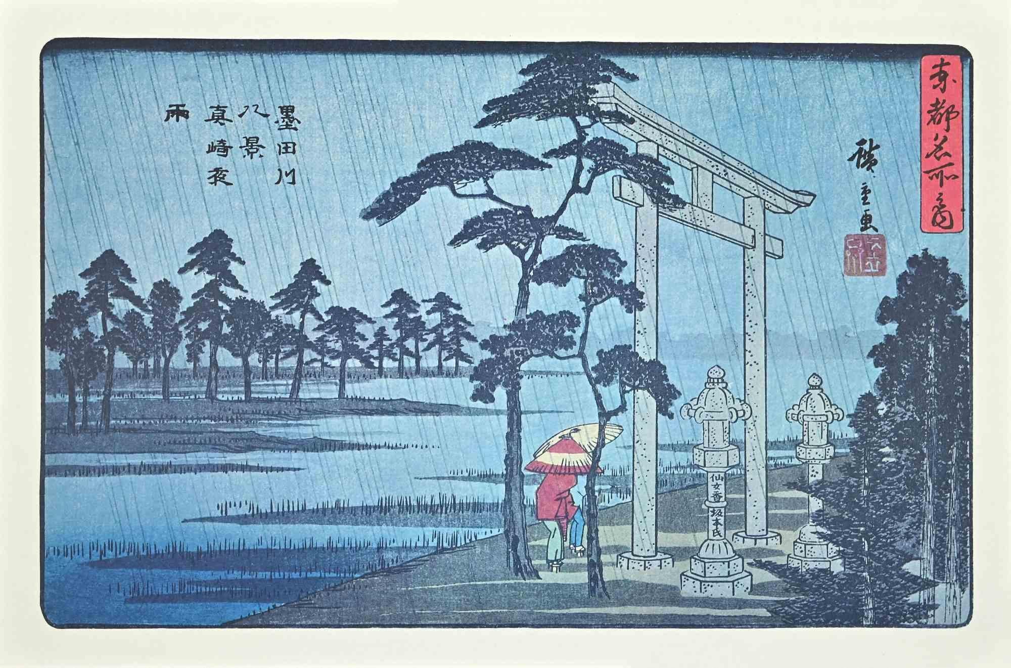 Utagawa Hiroshige Landscape Print - The Rain - Eight Scenic Spots Along Sumida River After U. Hiroshige-20th Century