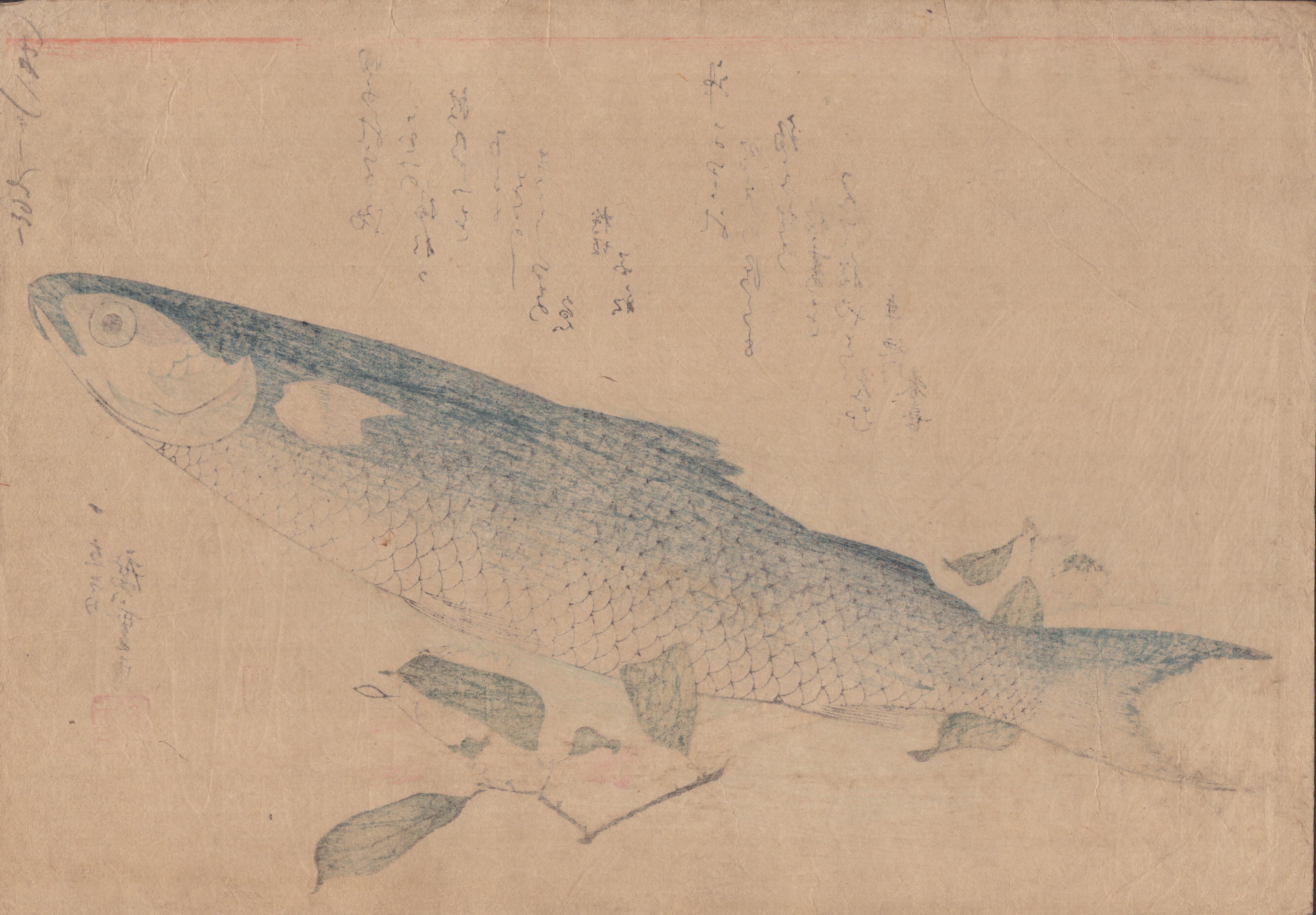 Utagawa Hiroshige (1797-1858) - Meeräsche, Spargel und Kamelie im Angebot 1