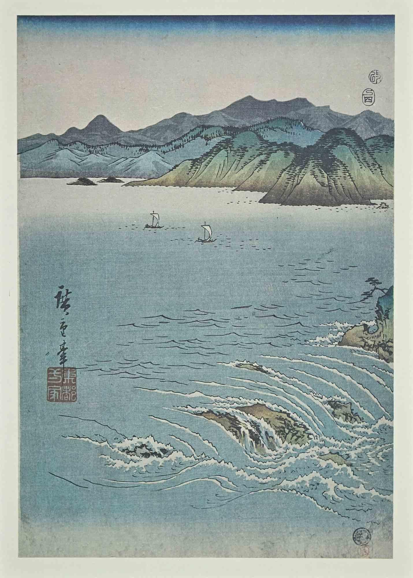 Whirlpool at Awa - Lithographie d'après Utagawa Hiroshige - 19ème siècle