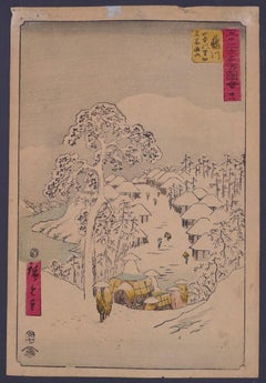 Yamanaka Village near Fujikawa - Orignal Woodcut After Utagawa Hiroshige - 1850s
