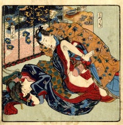 Shunga - Original Woodcut Print by Utagawa Kunisada - 1850s