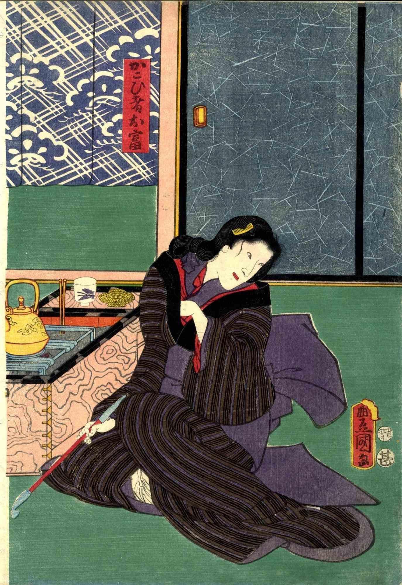 The Geisha Otomi - Woodcut Print by Utagawa Kunisada - 1860s