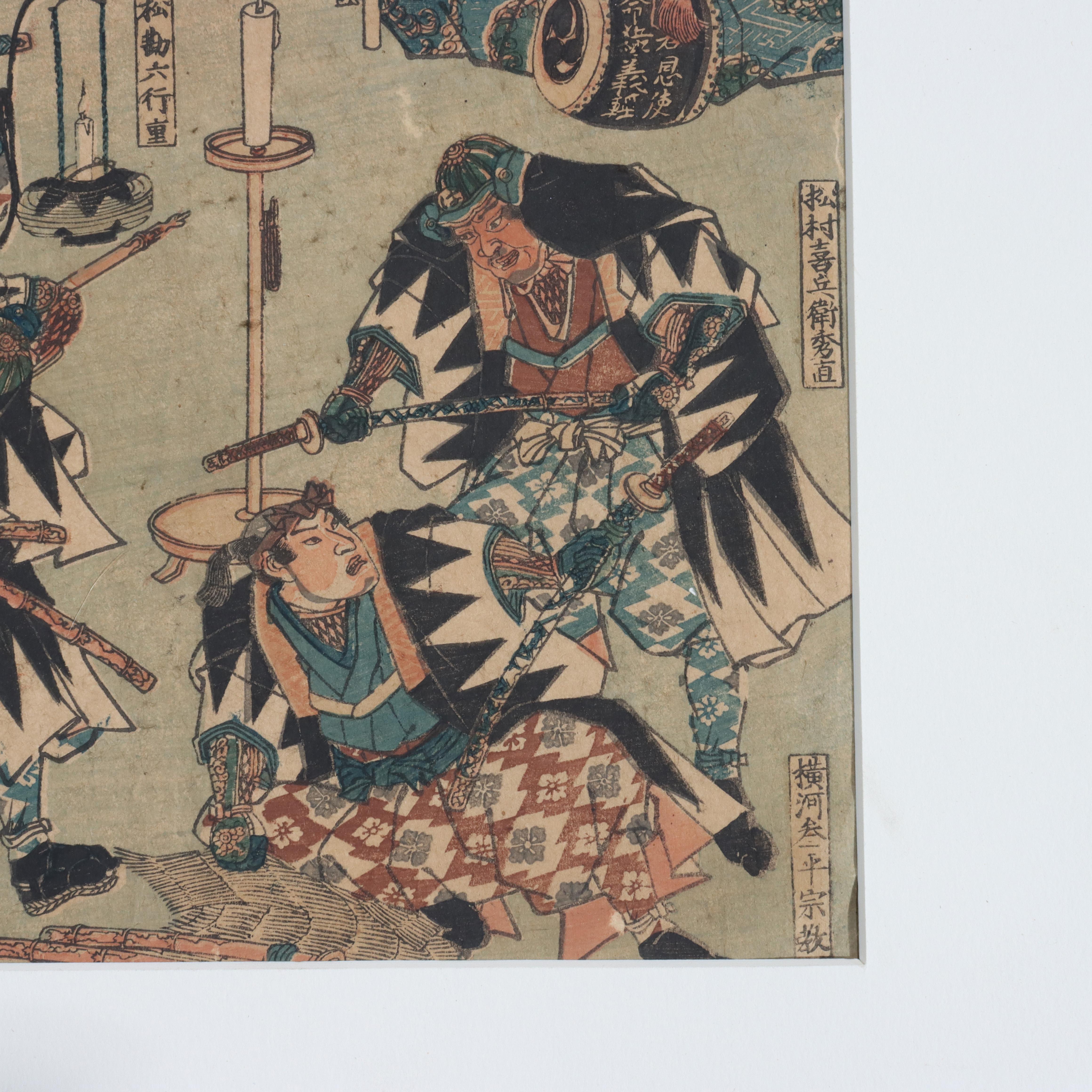 Utagawa Kunisada Antique Japanese Block Print from “47 Ronin” Signed 19thC in vendita 1