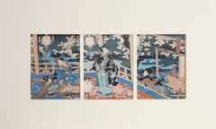 Utagawa Kunisada I- 19thC Japanese Woodblock - Genji With The Flowers At Night