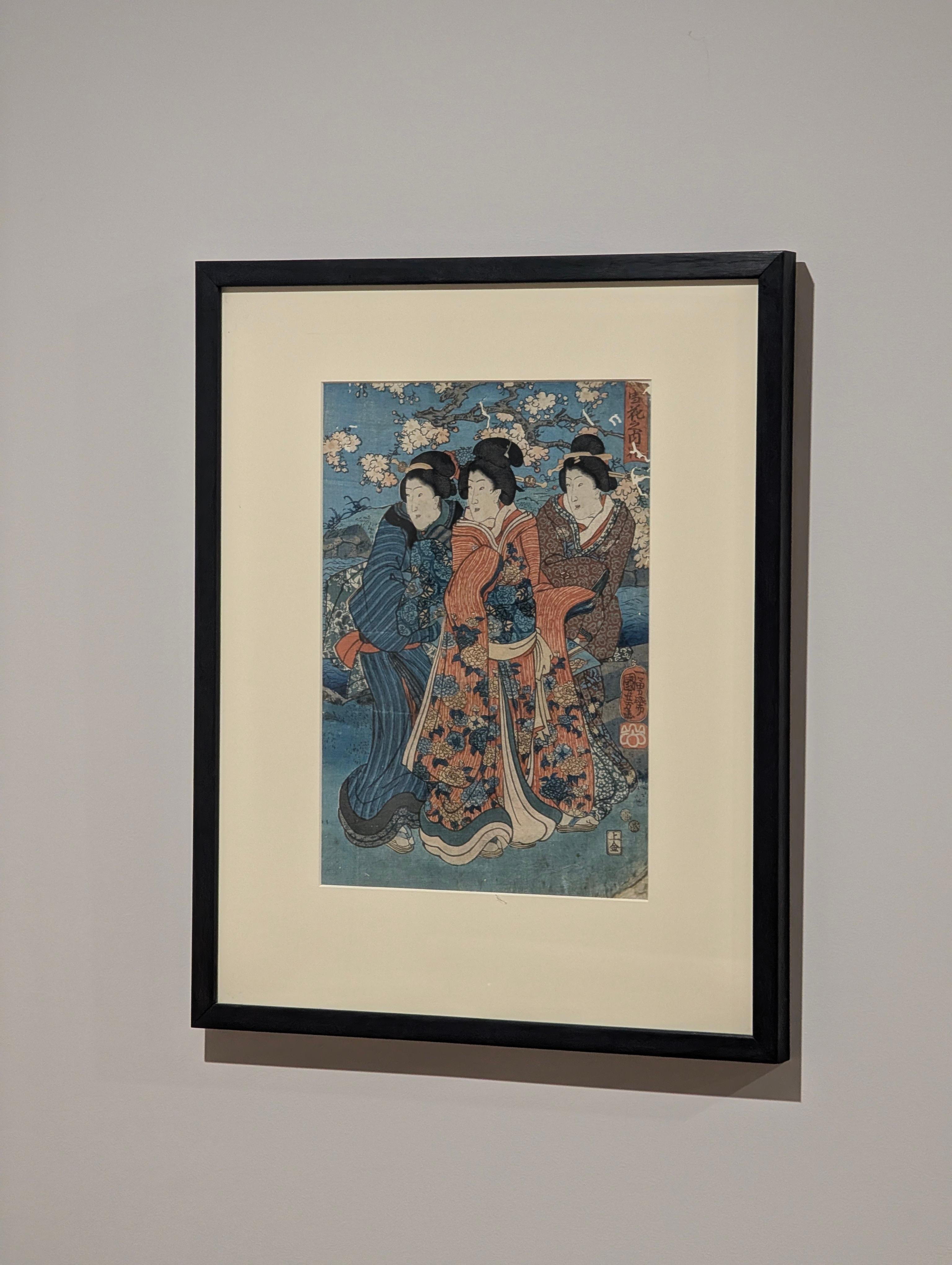 Utagawa Kunisada I (Toyokuni III) Gravure sur bois japonaise ancienne Trois beautés en vente 3