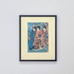 Utagawa Kunisada I (Toyokuni III) Gravure sur bois japonaise ancienne Trois beautés
