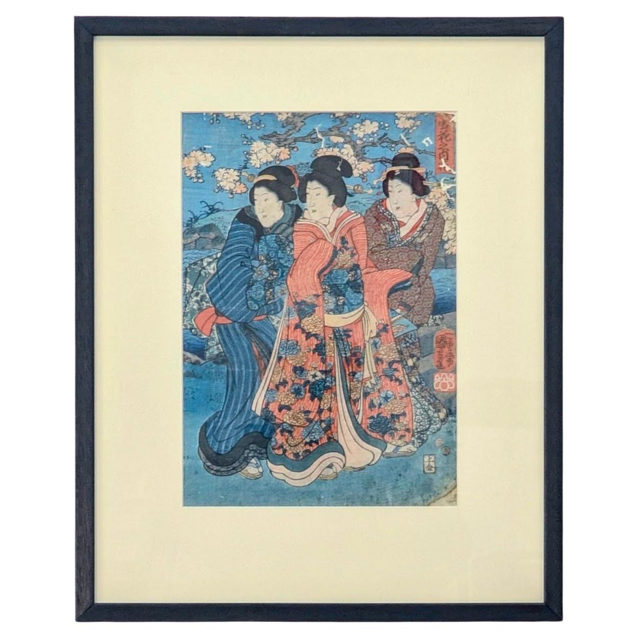 Utagawa Kunisada I (Toyokuni III) Gravure sur bois japonaise ancienne Trois beautés Bon état - En vente à TORQUAY, AU