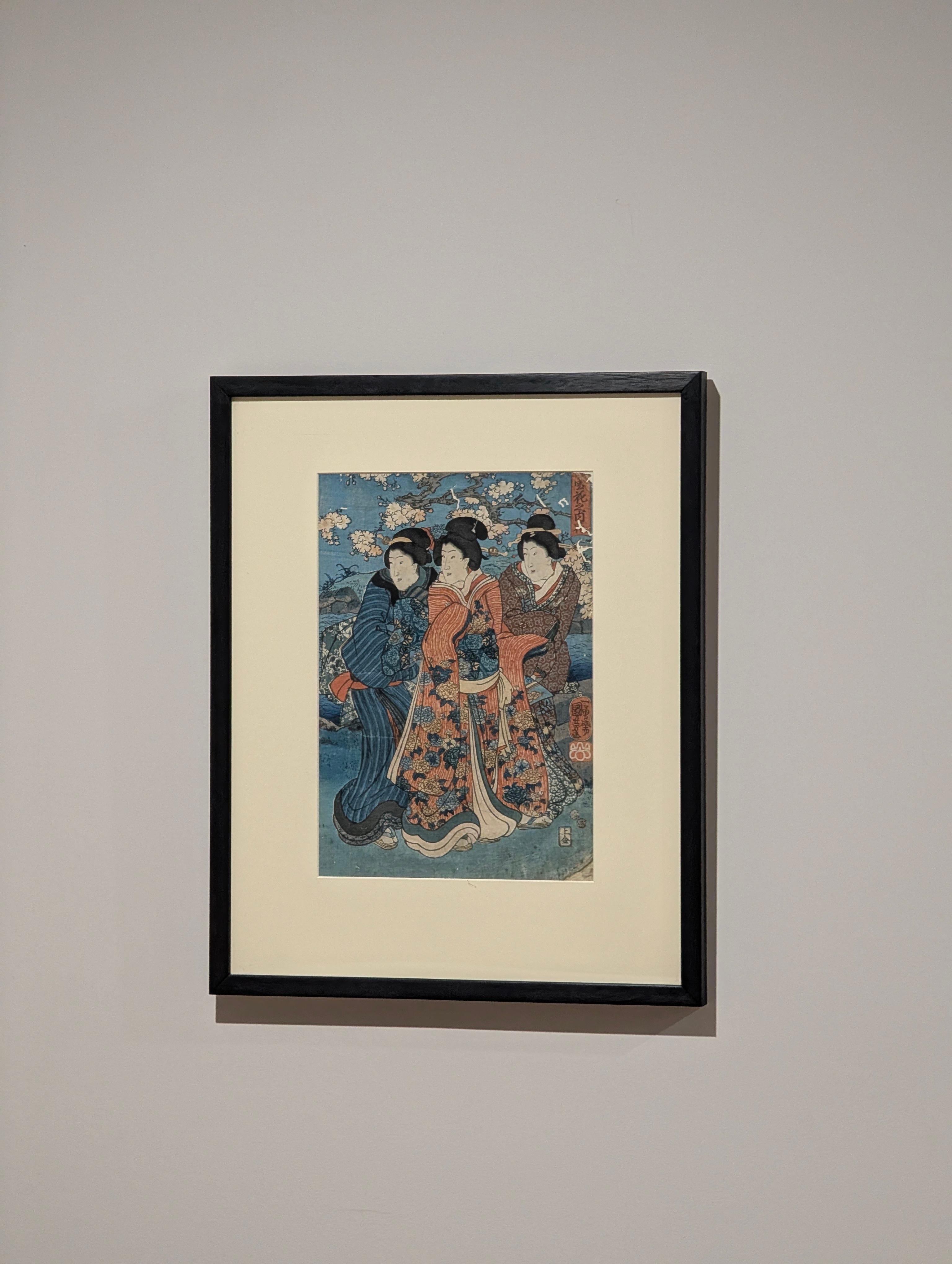 Utagawa Kunisada I (Toyokuni III) Gravure sur bois japonaise ancienne Trois beautés en vente 2