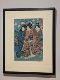 Utagawa Kunisada I (Toyokuni III) Gravure sur bois japonaise ancienne Trois beautés