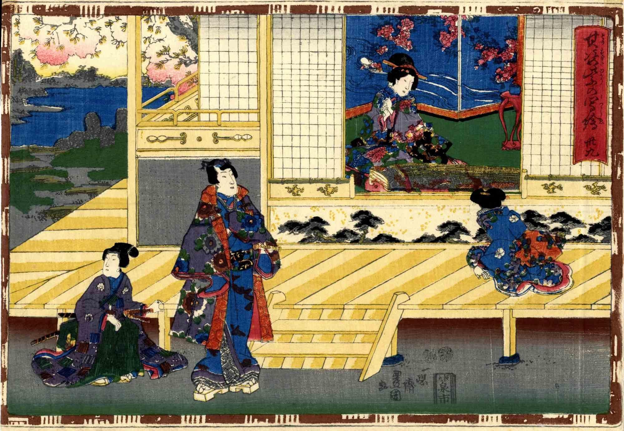 Utagawa Kunisada II  Figurative Print - Genjie - Woodcut by Utagawa Kunisada - 1850