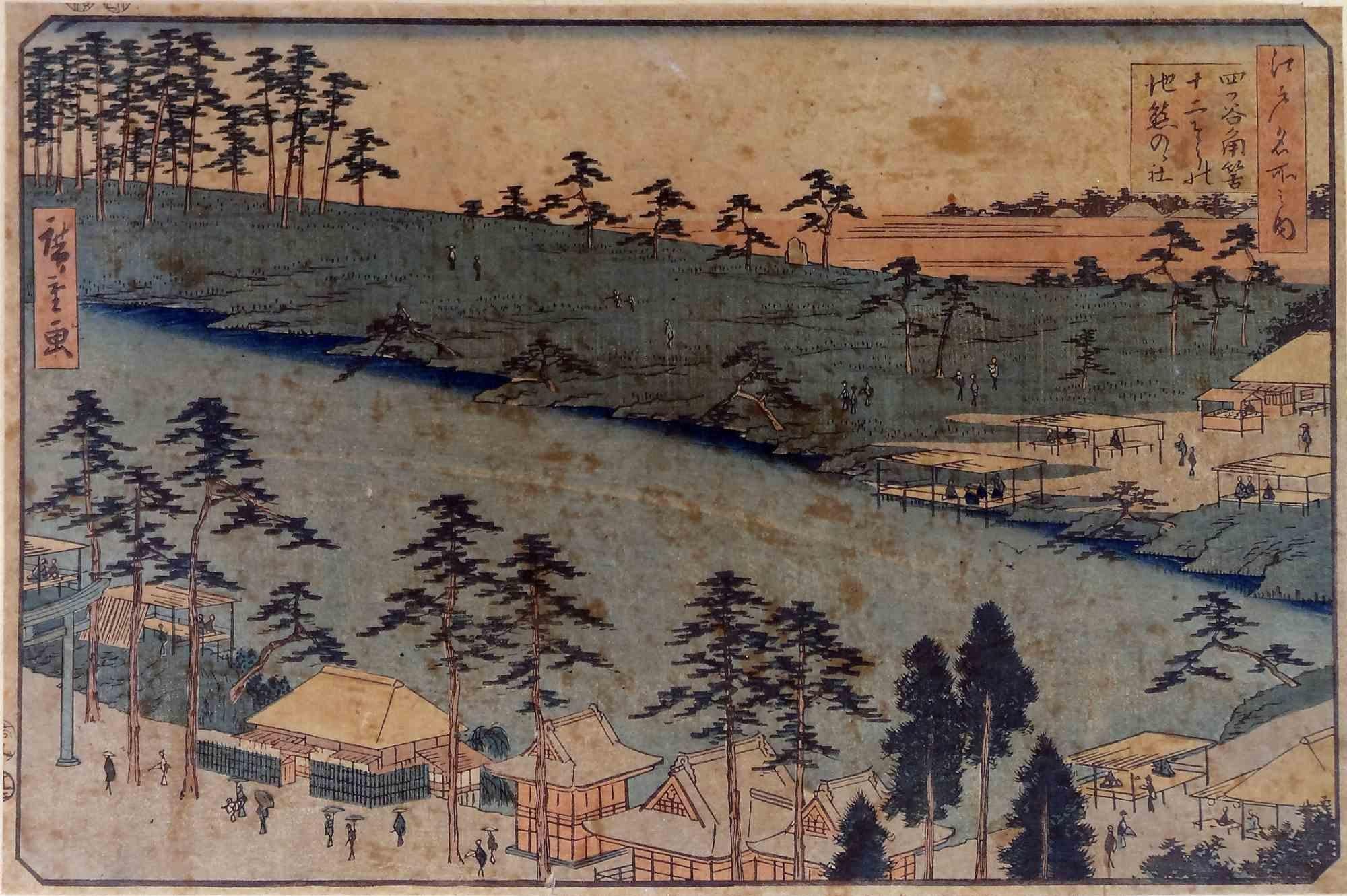 Panorama d'un Paysage - Woodcut by Utagawa Kunisada - Mid-19th Century - Print by Utagawa Kunisada III