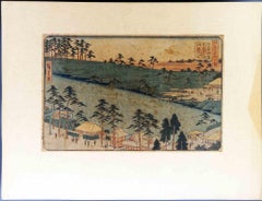 Antique Panorama d'un Paysage - Woodcut by Utagawa Kunisada - Mid-19th Century