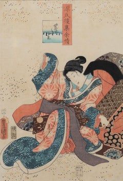 Utagawa Kunisada (1786-1865) - Woodblock giapponese incorniciato, Racconto di Genji