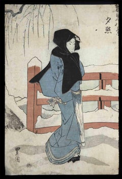 Standing Woman in a Snowy... - Woodcut attr. Utagawa Kunisada-Early 19th Century