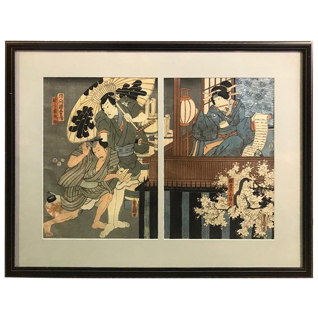 Utagawa Kunisada 'Toyokuni III' Japanese Diptych Woodblock Print