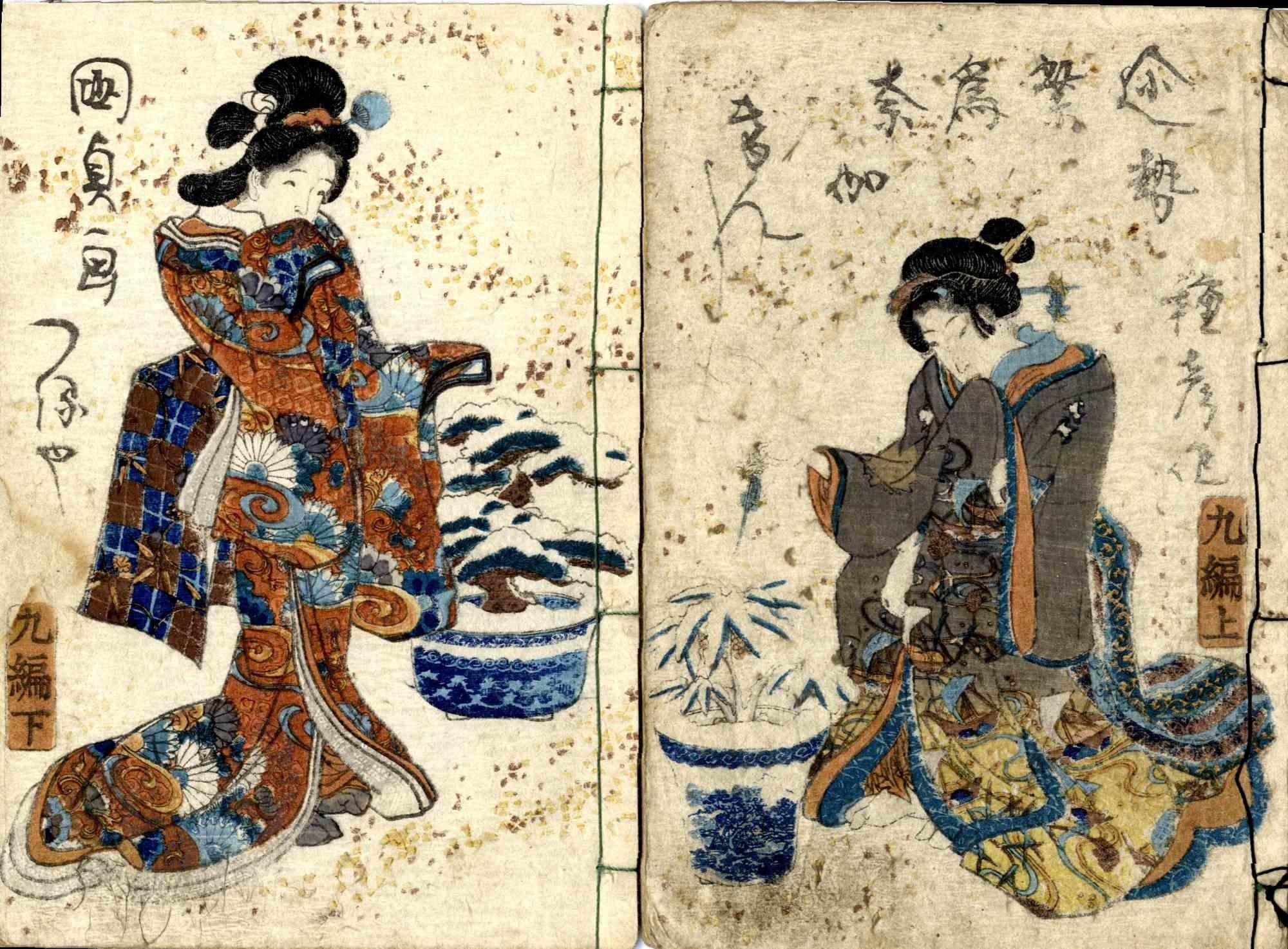 Utagawa Kunisada (Toyokuni III) Figurative Print - A Rural Genji - Woodcut by Utagawa Kunisada - 1829-1842