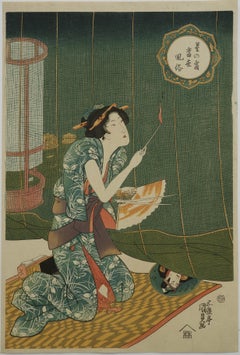 Después de Utagawa Kunisada (Toyokuni III) -- Mujer junto a una mosquitera