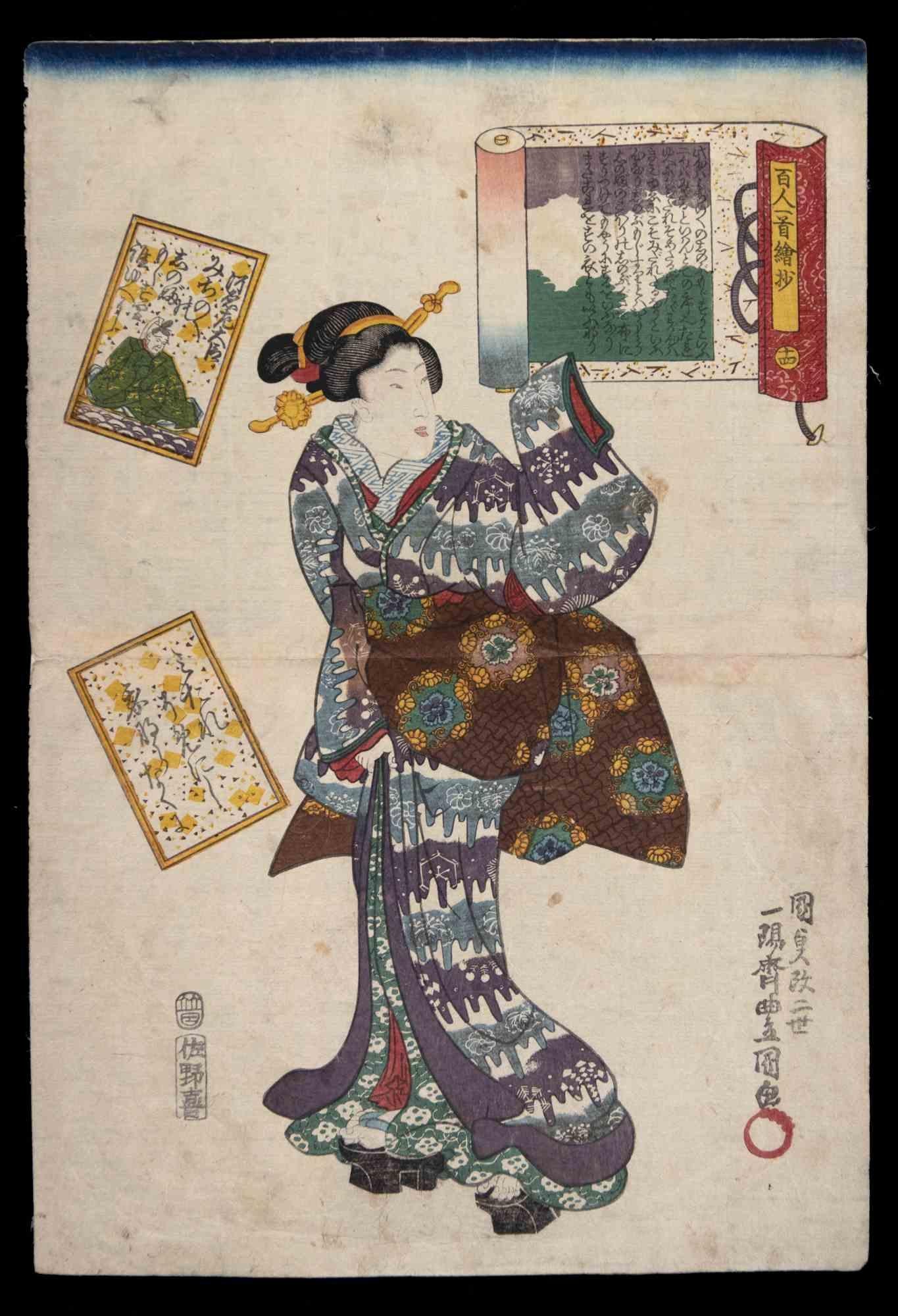 Utagawa Kunisada (Toyokuni III) Figurative Print - Bijinga - Woodcut print by Utagawa Kunisada - 1844