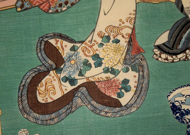 Dancer with Fan - Mid 19th Century Figurative Japanese Woodblock Print on Paper 4