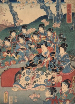 Dueling with Cherry Blossoms - Tales of Genji - Japanese Woodblock