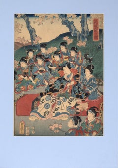 Dueling with Cherry Blossoms - Tales of Genji - Japanese Woodblock
