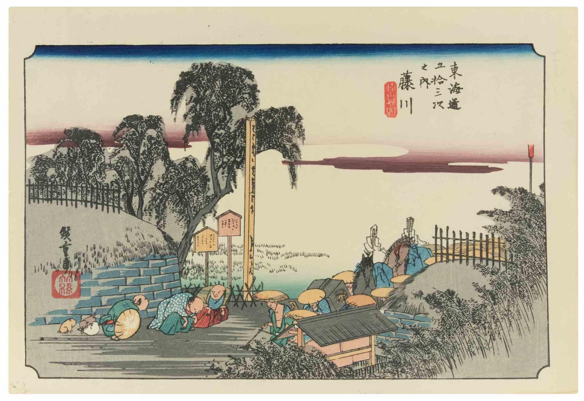 Utagawa Kunisada (Toyokuni III) Landscape Print - Fujikawa - Woodcut by Utagawa Kunisada - 1832