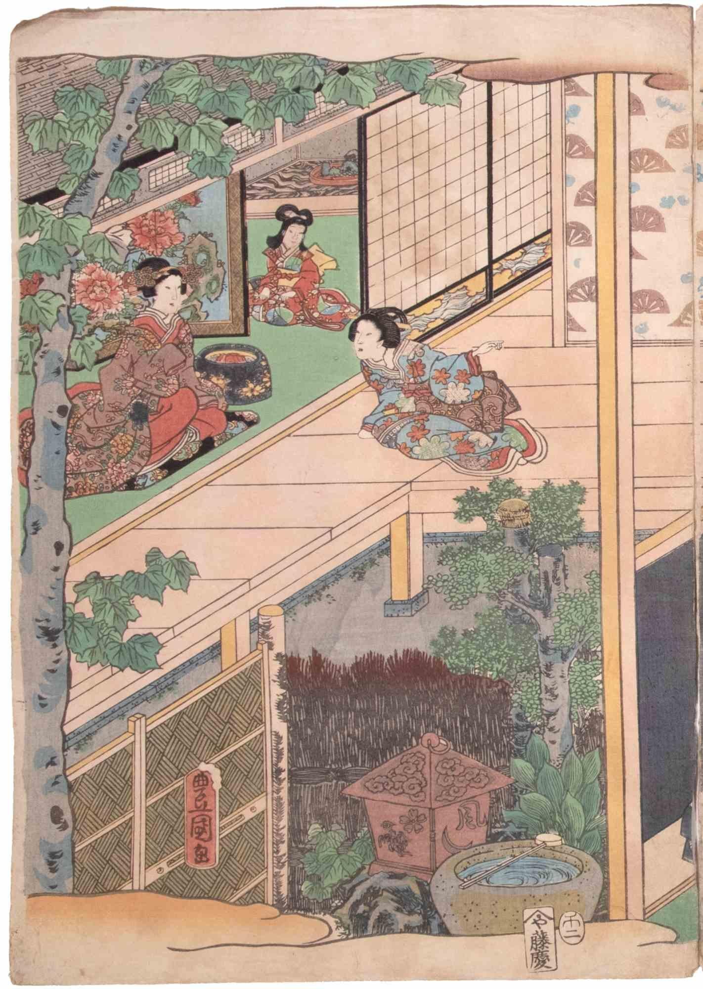 Genji in the Twelve Months - Woodcut by Utagawa Toyokuni III - 1858 - Print by Utagawa Kunisada (Toyokuni III)