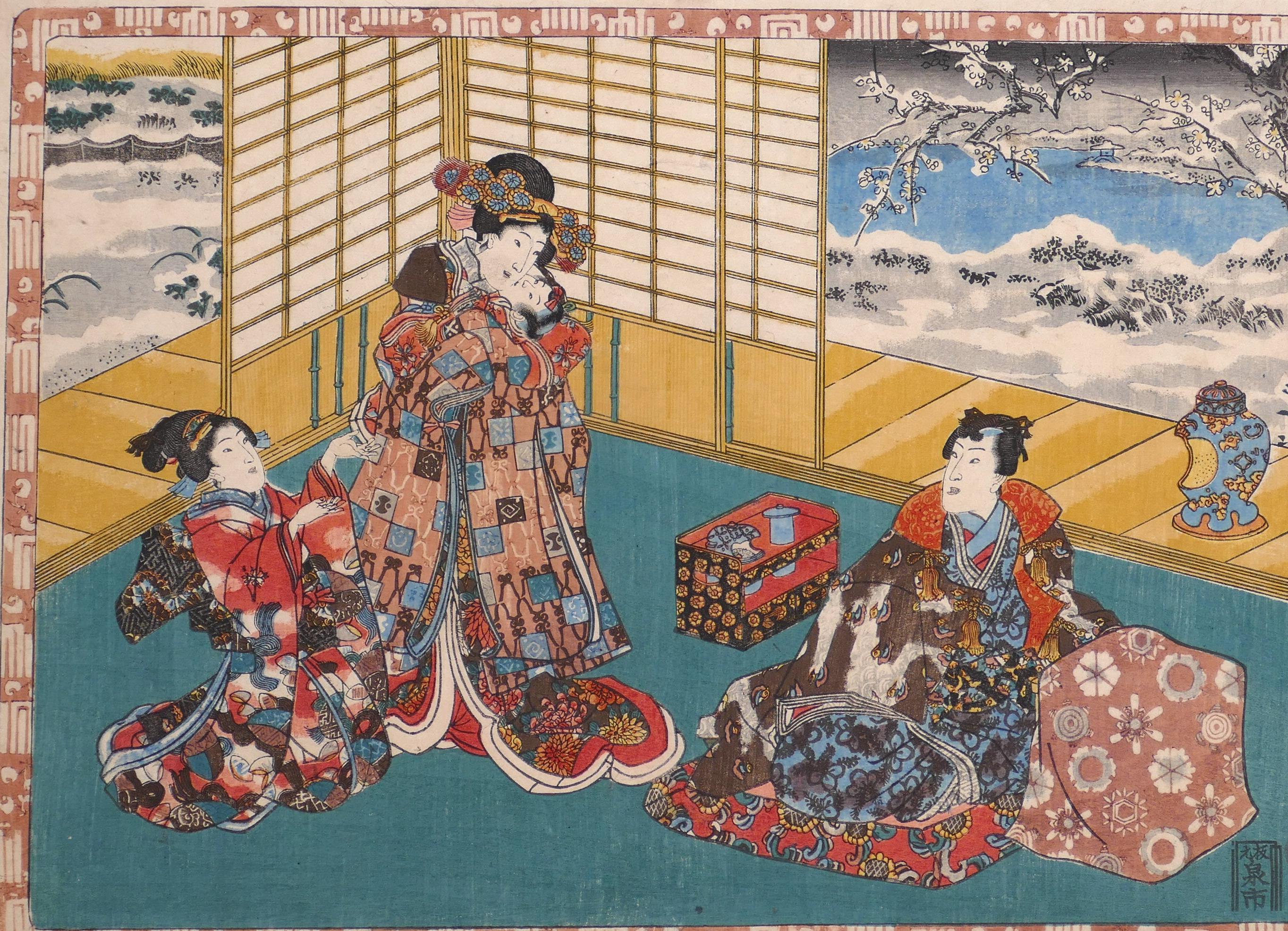 Genji Monogatari - Chapter 24: Kocho - Woodcut by Utagawa Kunisada - 1851 - Print by Utagawa Kunisada (Toyokuni III)