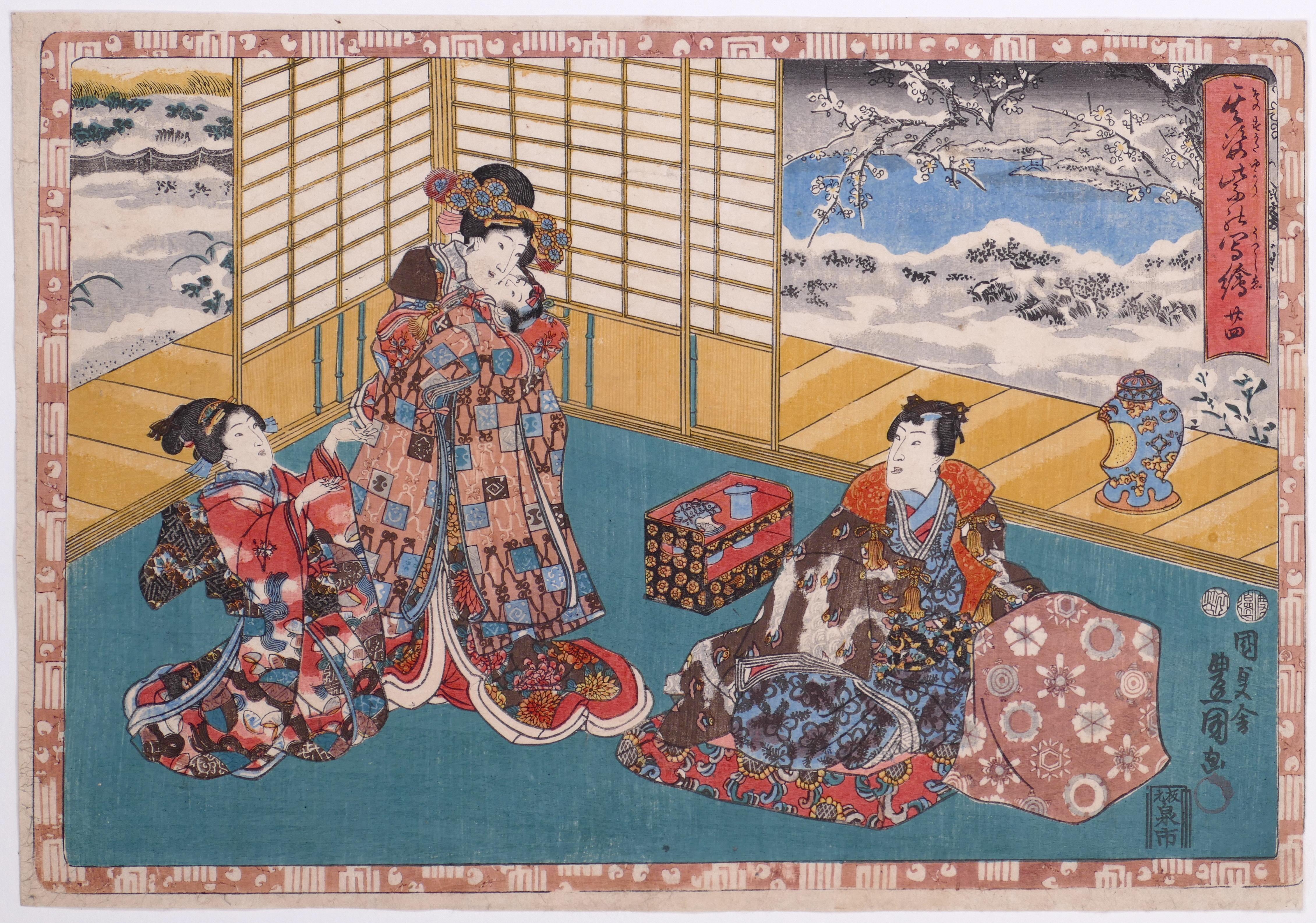 Utagawa Kunisada (Toyokuni III) Figurative Print - Genji Monogatari - Chapter 24: Kocho - Woodcut by Utagawa Kunisada - 1851